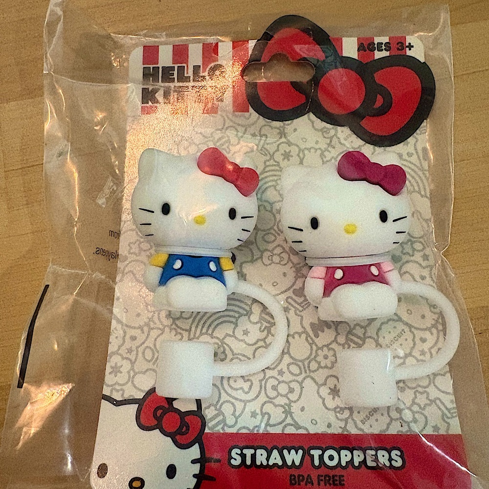 NWT Hello Kitty Straw Toppers Silicon Red Pink White Blue Drink Charms